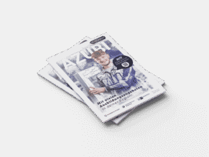 Titelmotiv des Magazins „AZUBI gesucht!“ als gedrucktes Cover in mehrfacher Auslage auf transparentem Hintergrund