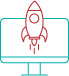 Icon of a rocket on a launch platform inside a rounded turquoise frame, suggesting a launch or rocket activity
