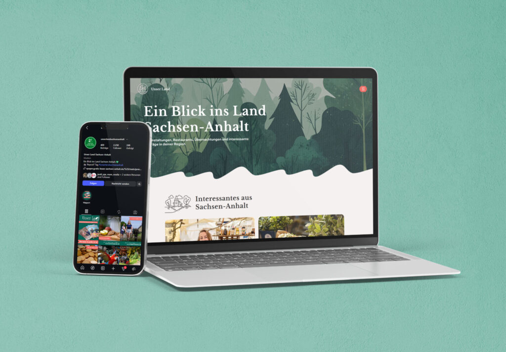 Digitale Darstellung des Regionalmagazins „Unser Land Sachsen‑Anhalt“ auf Laptop und Smartphone