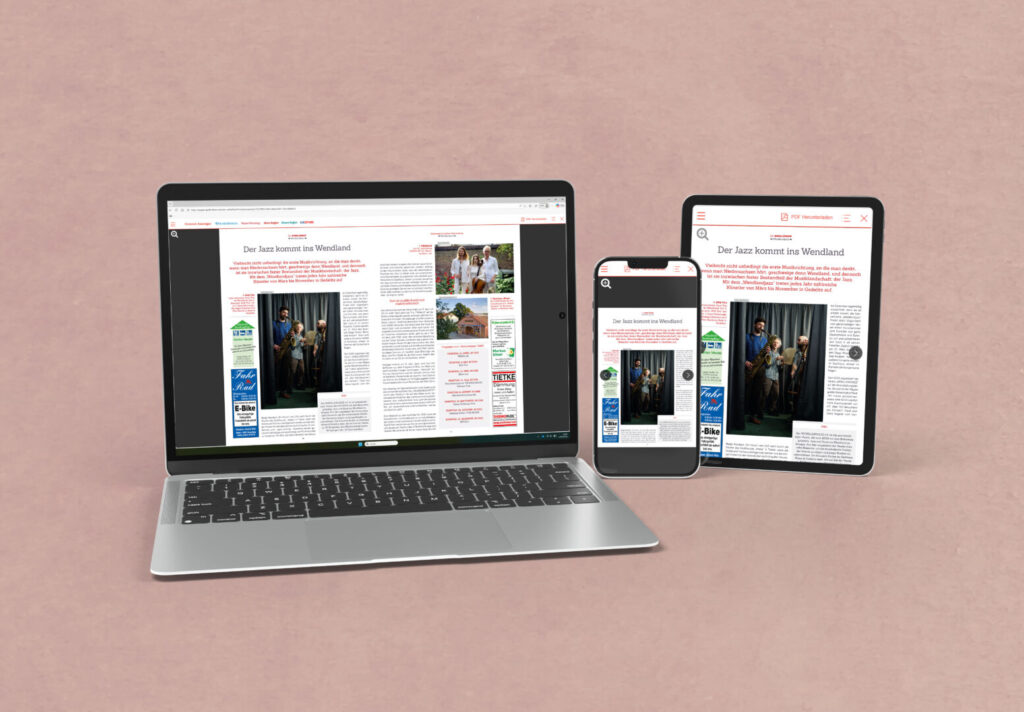 Digitale Darstellung des Regionalmagazins „Der Wendländer 2026“ auf Laptop, Tablet und Smartphone